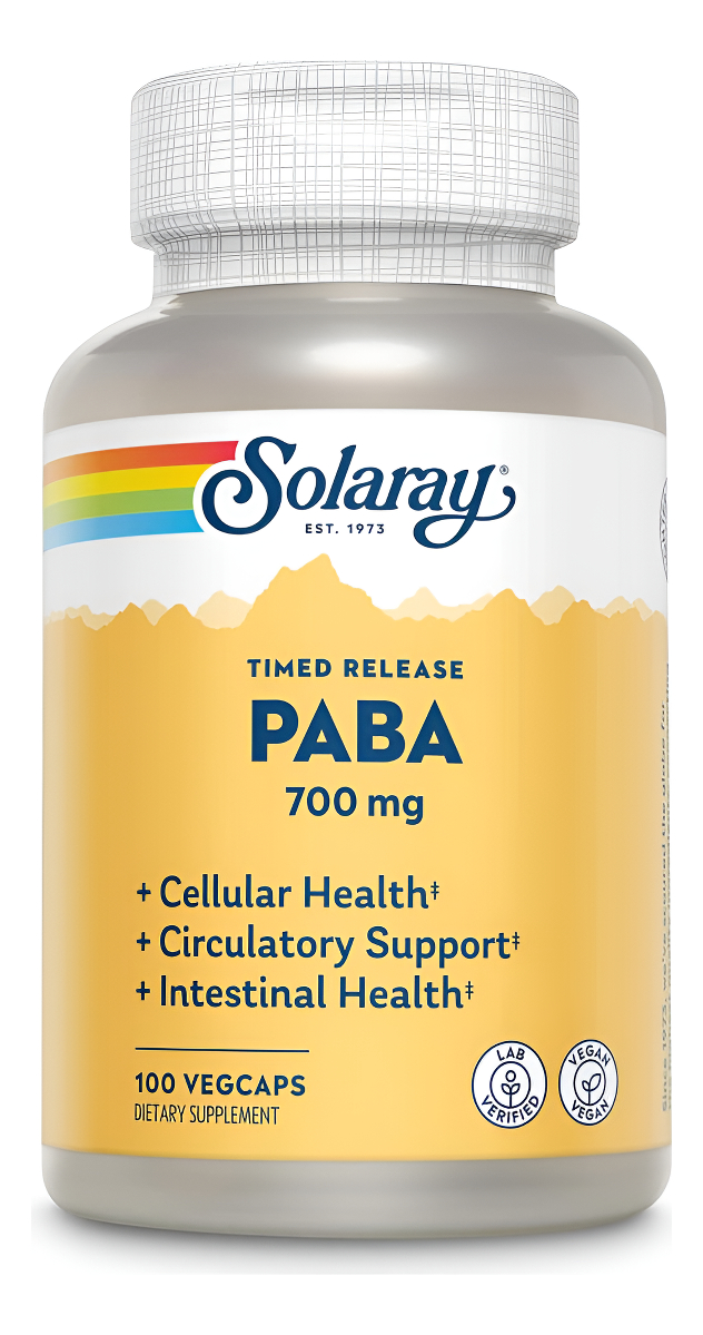 Solaray Paba De Liberación Prolongada, 100 Cápsulas Veganas Vitamínicas, 700 Mg |