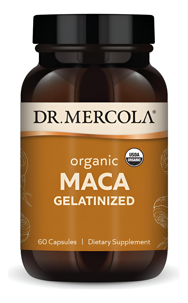 Dr. Mercola Suplemento Dietético Gelatinizado De Maca Orgánica (60 Cápsulas), Sin Omg, Sin Gluten