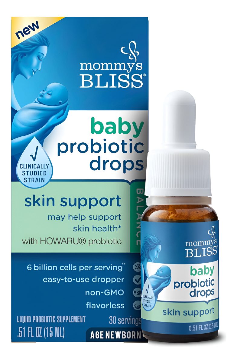 Mommy's Bliss Gotas Probióticas Para Bebés, Apoyo Para La Salud De La Piel, 6 Mil Millones De Células Por Porción, Edad