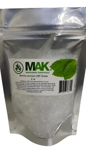Mak Cristal De Mentol De 2 Onzas, Puros Orgánicos, 100 % Naturales, Cristales De Mentol De Cristal De Menta, Bolsa De Pie Resellable, Frescura De Lar