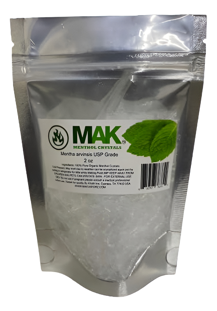 Mak Cristal De Mentol De 2 Onzas, Puros Orgánicos, 100 % Naturales, Cristales De Mentol De Cristal De Menta, Bolsa De Pie Resellable, Frescura De Lar