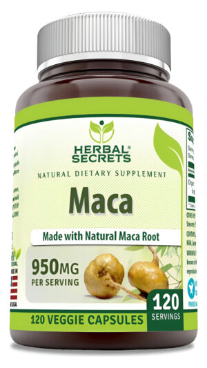 Herbal Secrets Suplemento De Maca | 950 Mg | 120 Cápsulas Vegetales | Sin Omg | Sin Gluten | Fabricado En Estados Unidos