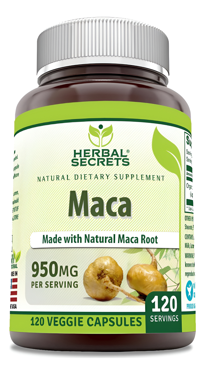 Herbal Secrets Suplemento De Maca | 950 Mg | 120 Cápsulas Vegetales | Sin Omg | Sin Gluten | Fabricado En Estados Unidos