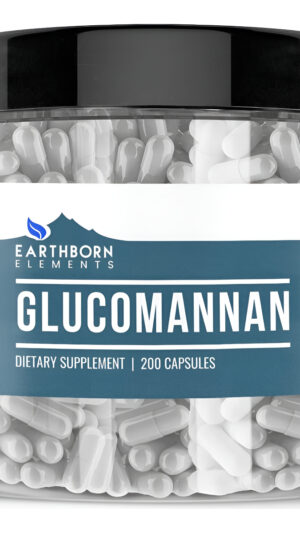 Earthborn Elements Glucomannan, 200 Cápsulas, Puro Y Sin Diluir, Sin Aditivos