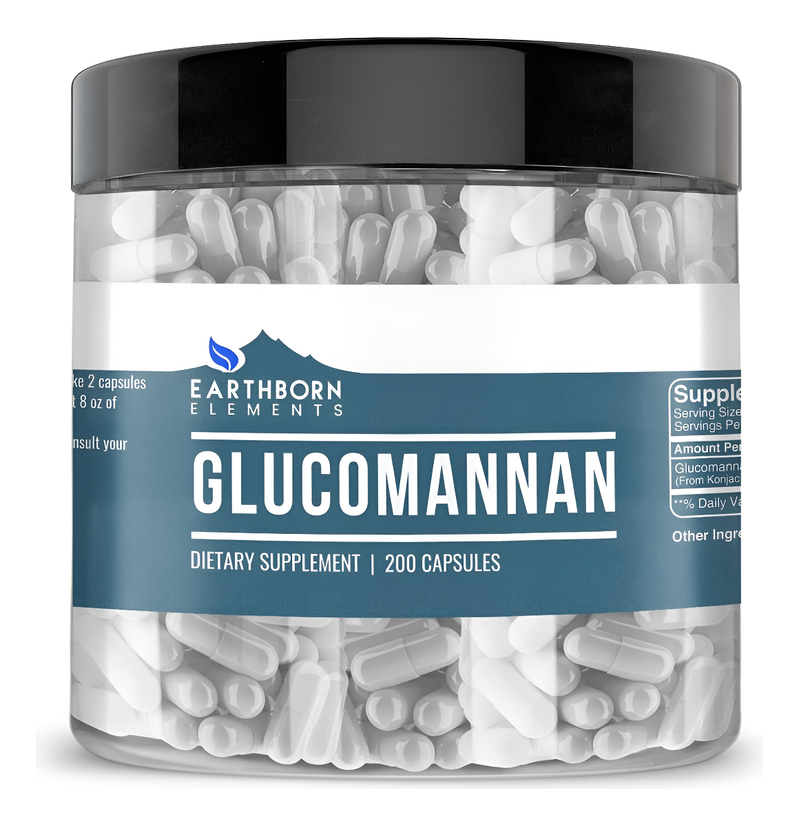 Earthborn Elements Glucomannan, 200 Cápsulas, Puro Y Sin Diluir, Sin Aditivos