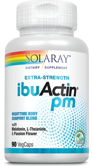 Solaray 90 Cápsulas De Ibuactina Pm, Suplemento Para Dormir Con Melatonina, L-teatina Y Passiflora