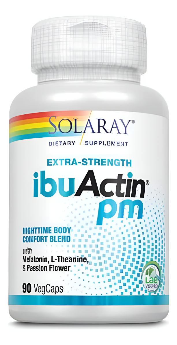 Solaray 90 Cápsulas De Ibuactina Pm, Suplemento Para Dormir Con Melatonina, L-teatina Y Passiflora