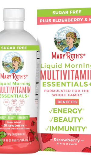 Multivitamínico Líquido Para Mujeres, Hombres Y Niños | Fresa | Vitamina Vegana A, B, C, D3, E, K2 + Zinc + Saúco | Vit