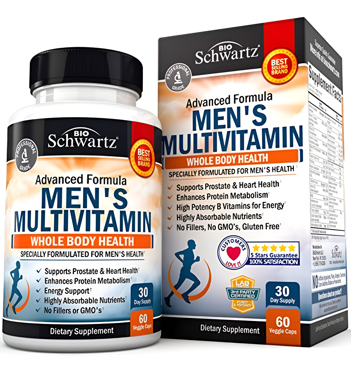 Bioschwartz Multivitamínico Para Hombres Con Vitamina C, A, B, D3, E, Zinc Para Apoyo Inmunológico, 60 Cápsulas Veganas