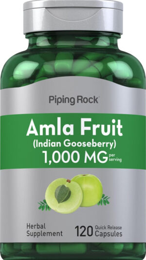 Amla Fruit Capsules 1000mg | 120 Cápsulas De Extracto | Suplemento De Hierbas | Sin Omg, Sin Gluten | Por Piping Rock