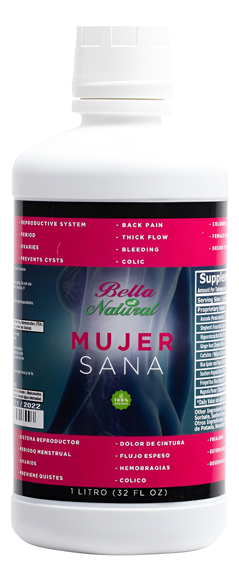 Bella All Natural Mujer Sana Mujer Saludable, Suplemento Para Desequilibrio Hormonal, Sop, Calambres Menstruales, 1 Lt