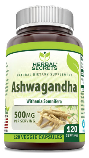 Herbal Secrets Ashwagandha 500 Mg 120 Cápsulas Vegetarianas | Sin Omg | Sin Gluten | Fabricado En Estados Unidos