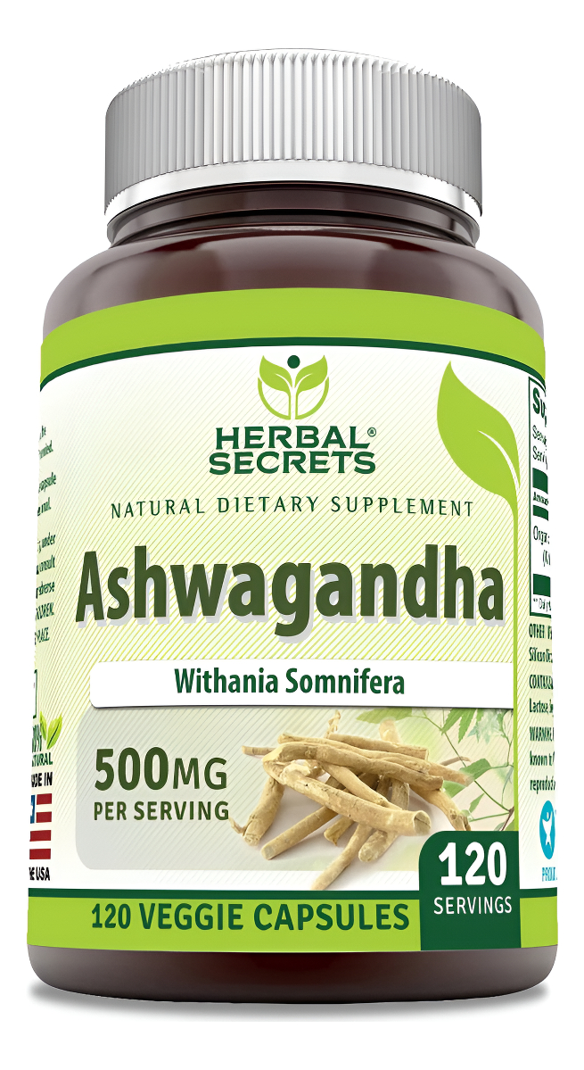 Herbal Secrets Ashwagandha 500 Mg 120 Cápsulas Vegetarianas | Sin Omg | Sin Gluten | Fabricado En Estados Unidos