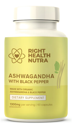 Right Health Nutra Ashwagandha Cápsulas  60 Unidades  1300 Mg Por Porción  Ashwagandha Orgánica Para Hombres Y Mujeres Con Pimienta Negra Para Una