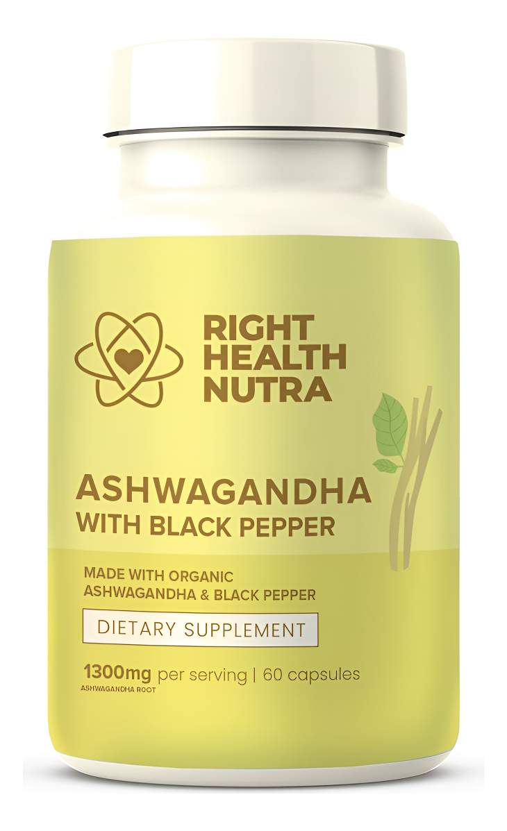 Right Health Nutra Ashwagandha Cápsulas 60 Unidades 1300 Mg Por Porción Ashwagandha Orgánica Para Hombres Y Mujeres Con Pimienta Negra Para Una