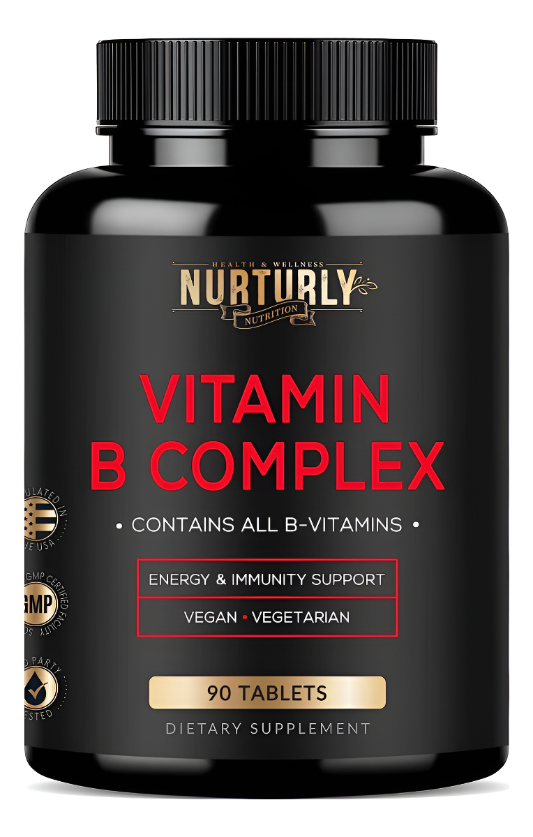 Nurturly Complejo De Vitamina B, Contiene Todas Las Vitaminas B Esenciales, 90 Tabletas