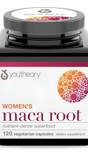 Youtheory Raíz De Maca Para Mujer, Cápsulas Vegetarianas, 120 Unidades (el Embalaje Puede Variar)