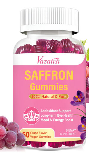 Gomitas De Azafrán Natural, Suplemento De Azafrán Sin Azúcar Con Extracto De Azafrán De 100 Mg, Magnesio, Gaba, Rodiola