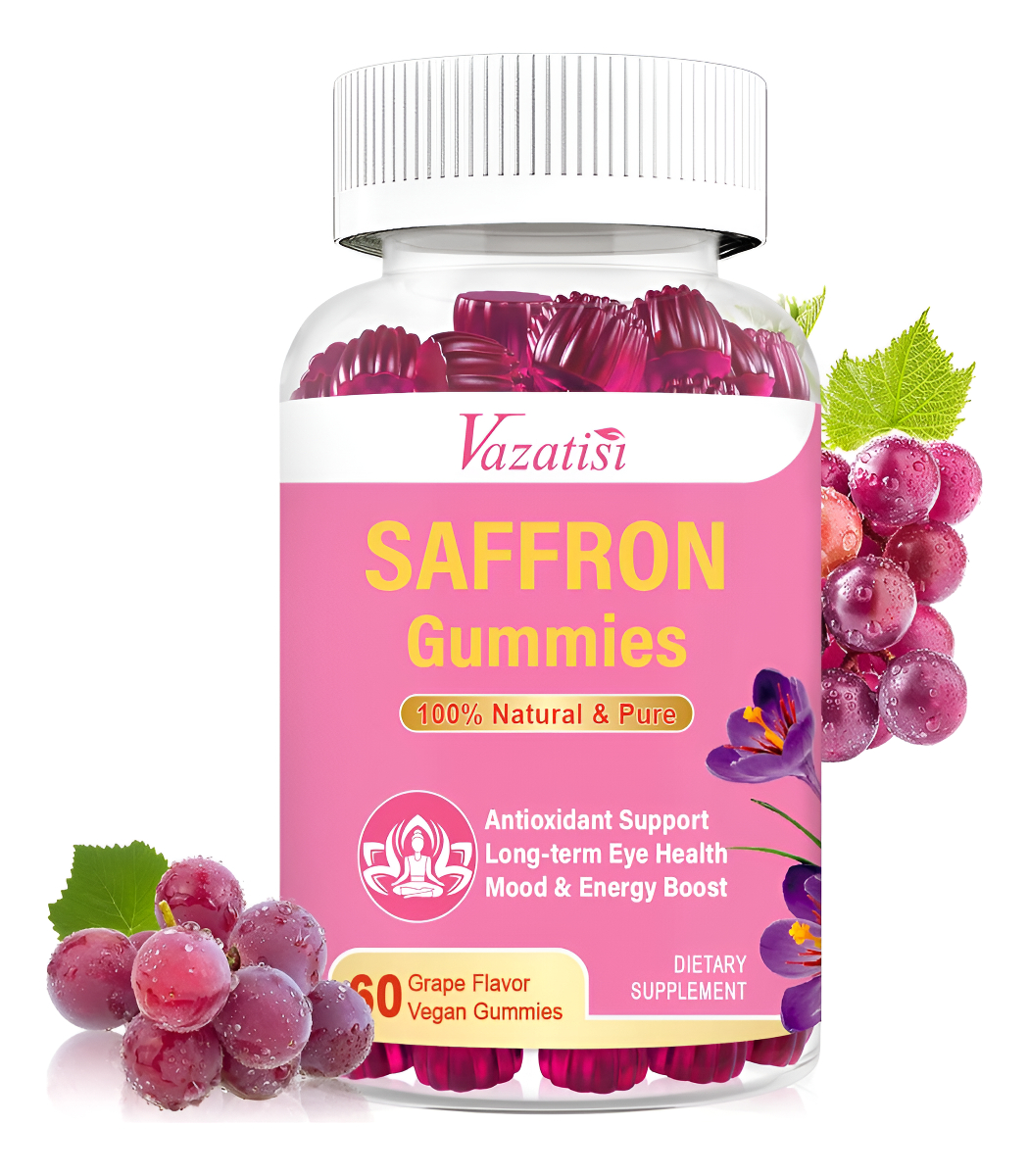 Gomitas De Azafrán Natural, Suplemento De Azafrán Sin Azúcar Con Extracto De Azafrán De 100 Mg, Magnesio, Gaba, Rodiola