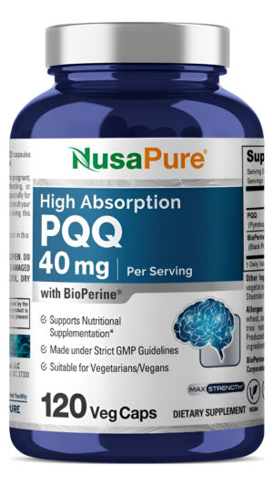 Nusapure Suplemento Pqq De 40 Mg, 120 Cápsulas Vegetales, Sin Omg, Sal Disódica De Pirroloquinolina Quinona Y Bioperina
