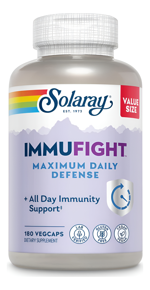 Solaray Immufight Máxima Defensa Diaria, Apoyo Inmunológico Durante Todo El Día, 180 Cápsulas Veganas