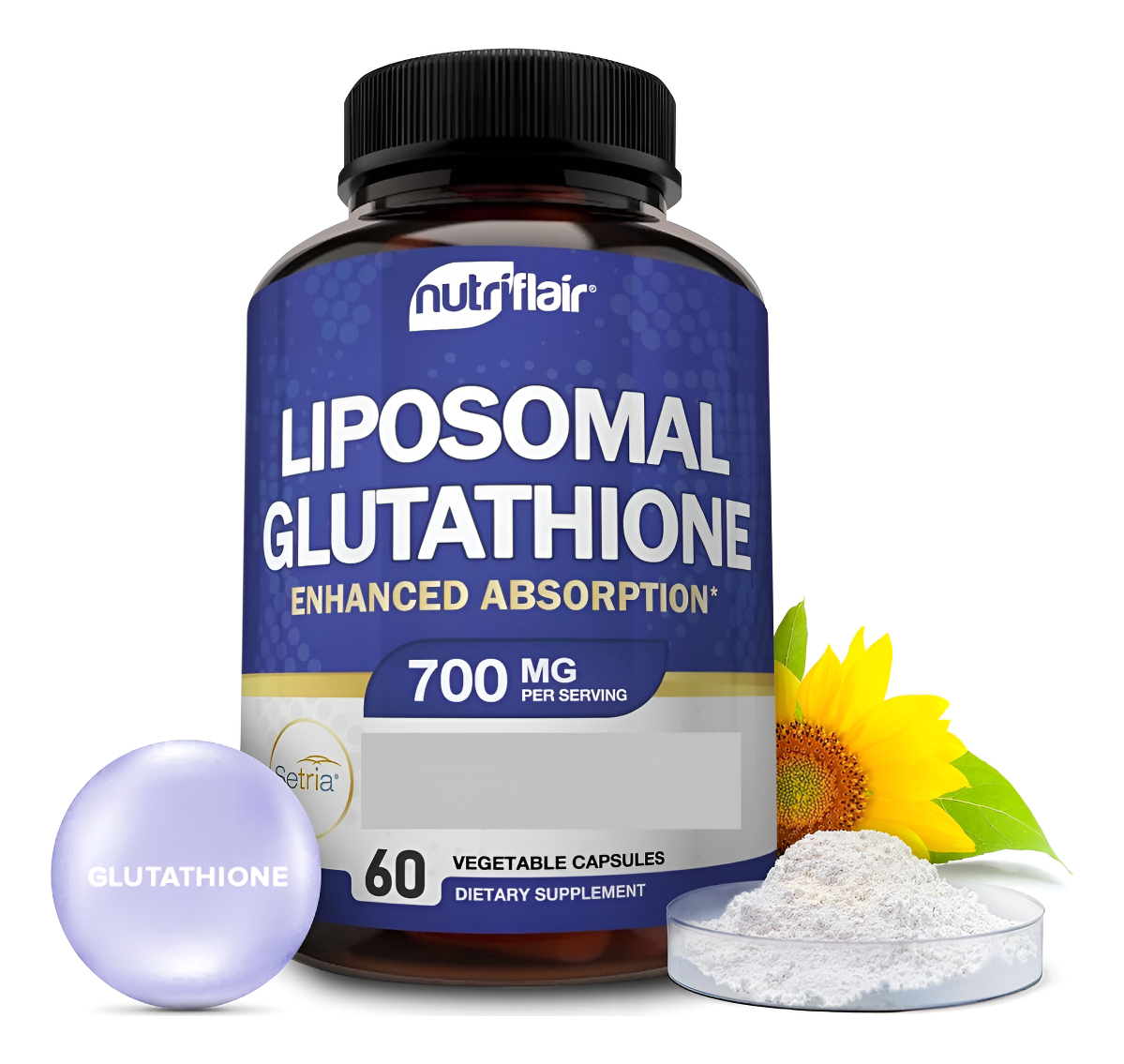 Nutriflair Glutatión Liposomal Setria® 700 Mg, Pura Estable, Activa Forma L Glutatión Reductasa (gsh), 60 Cápsulas