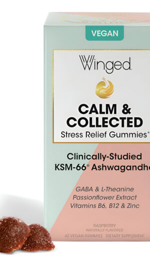 Winged Wellness Calm & Collected - Gomitas De Apoyo Al Estrés - Contiene Ksm-66 Ashwagandha, L-teanina, Gaba Y Pasiflor