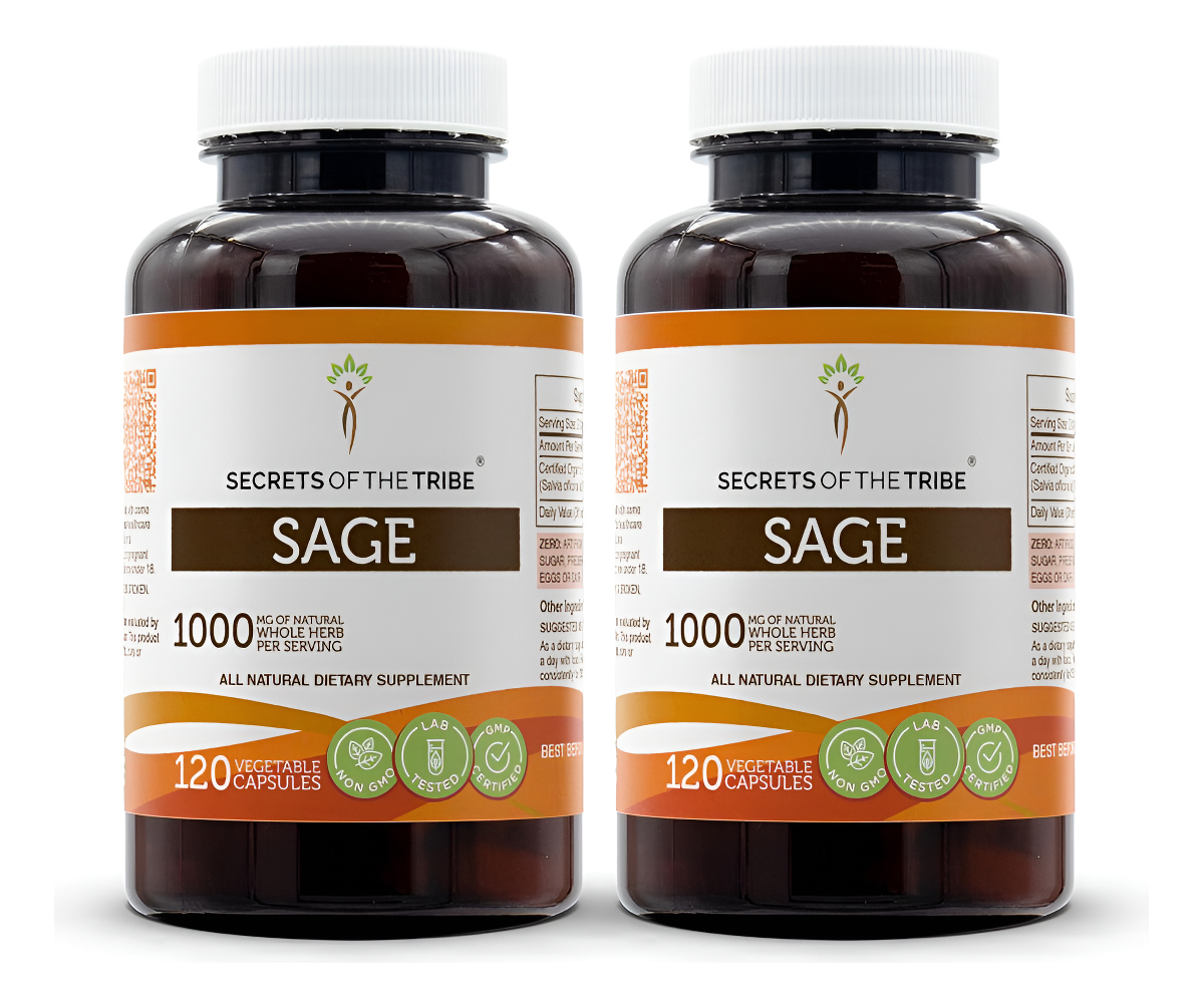 Secrets Of The Tribe Sage 120 Cápsulas (2 Uds.), 1000 Mg, Sage (salvia Officinalis) Hoja Seca (2x120 Cápsulas)