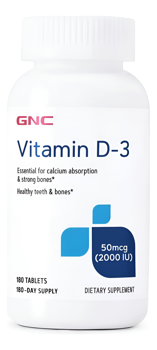 Gnc Vitamina D-3 50mcg, 180 Tabletas, Apoya Huesos Y Dientes Saludables