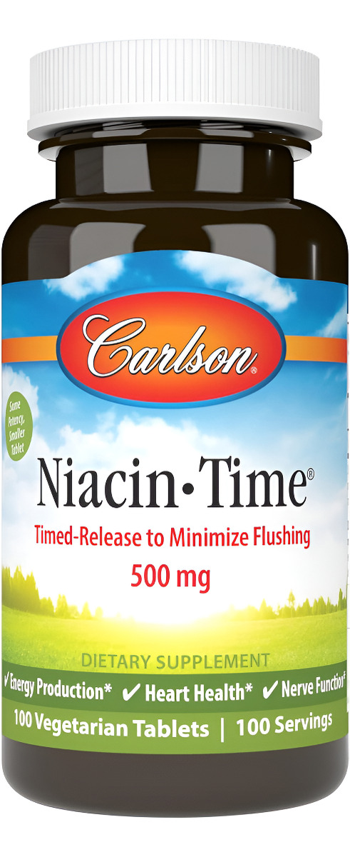 Carlson Niacin-time 500 Mg, Vitamina B-3, 100 Tabletas De Liberación Prolongada