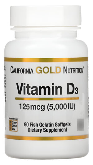 California Gold Nutrition Suplemento De Vitamina D3 Sin Gluten, Sin Omg  125 Mcg (5,000 Ui)  90 Cápsulas Blandas