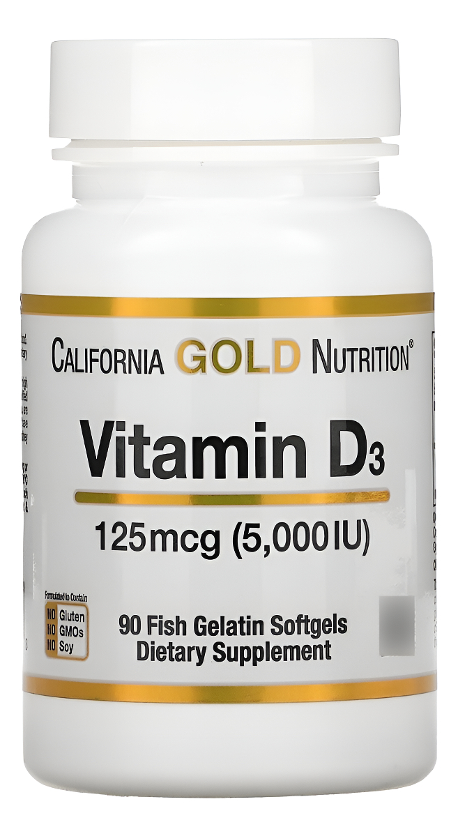 California Gold Nutrition Suplemento De Vitamina D3 Sin Gluten, Sin Omg 125 Mcg (5,000 Ui) 90 Cápsulas Blandas