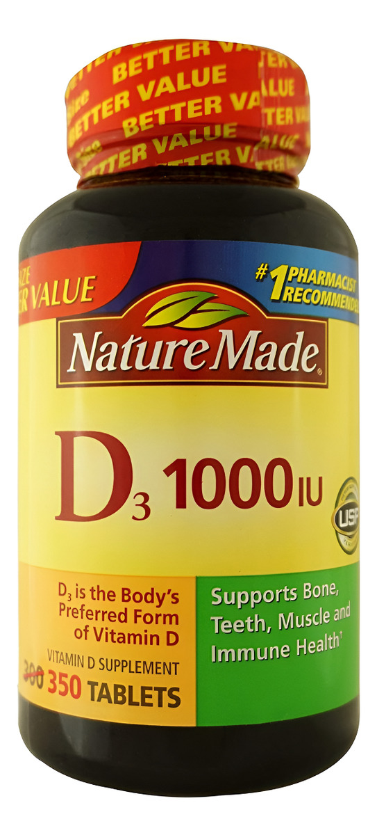Nature Made 350 Tabletas De Suplemento Dietético De Vitamina D3, 1000iu