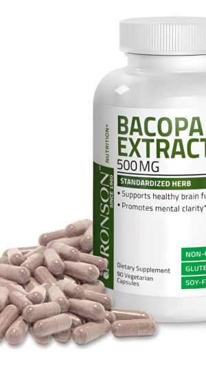 Bronson Extracto De Bacopa Monnieri 500 Mg - Promueve La Claridad Mental Y La Función Cerebral - Sin Omg, 90 Cápsulas V