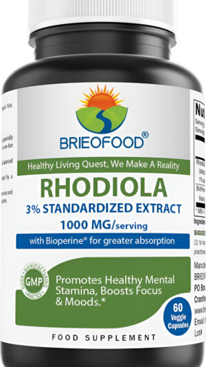 Brieofood Rhodiola 3% Extracto Estandarizado 1000mg/porción - 60 Cápsulas Vegetales