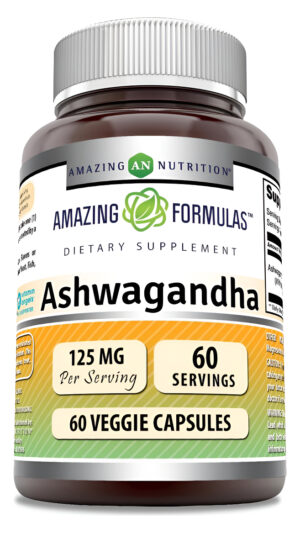 Amazing Formulas Suplemento De Extracto De Ashwagandha | 125 Mg Por Porción | Cápsulas Vegetales | Sin Omg | Sin Gluten | Fabricado En Estados Unidos