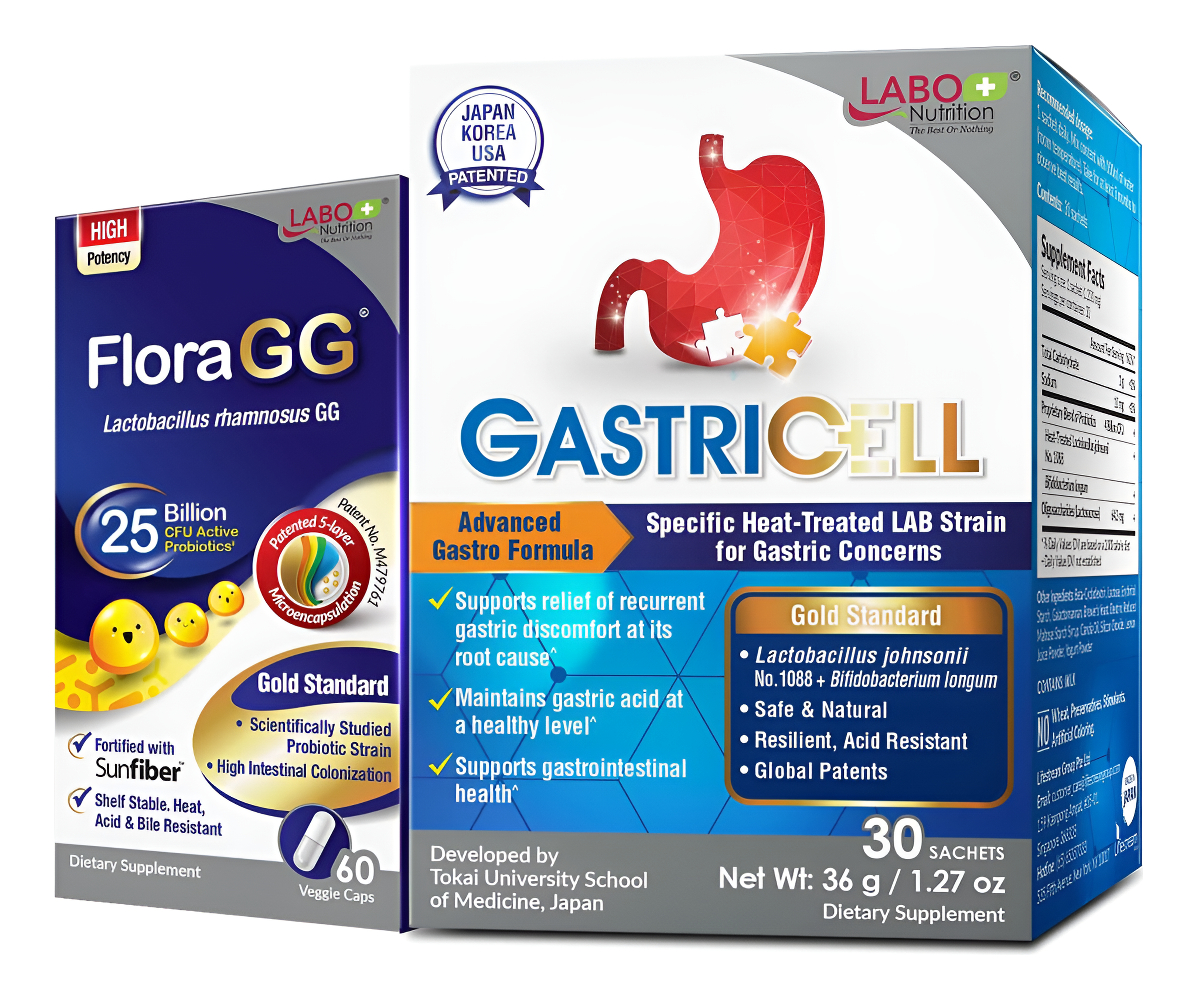 Labo Nutrition Gastricell + Floragg, Probióticos Y Prebióticos, Elimina H. Pylori, Alivia La Quemadura Cardíaca, Regula
