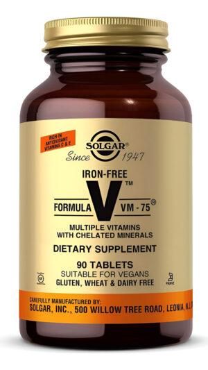 Solgar Fórmula Sin Hierro Vm-75, 90 Tabletas  Multivitamínico Con Minerales Quelados  Vitamina A, B6, B12, C, D, E