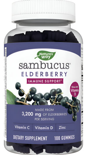 Nature's Way Sambucus 100 Gomitas De Saúco, Suplemento De Apoyo Inmunológico Para Niños Y Adultos