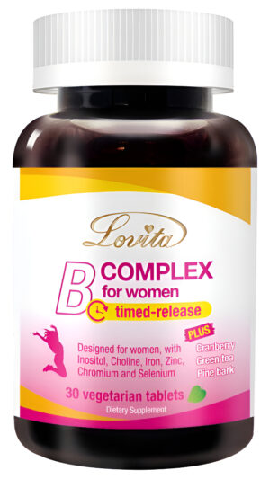 Lovita Suplemento Del Complejo B Para Mujeres, 30 Tabletas Veganas, Liberación Prolongada De Alta Potencia