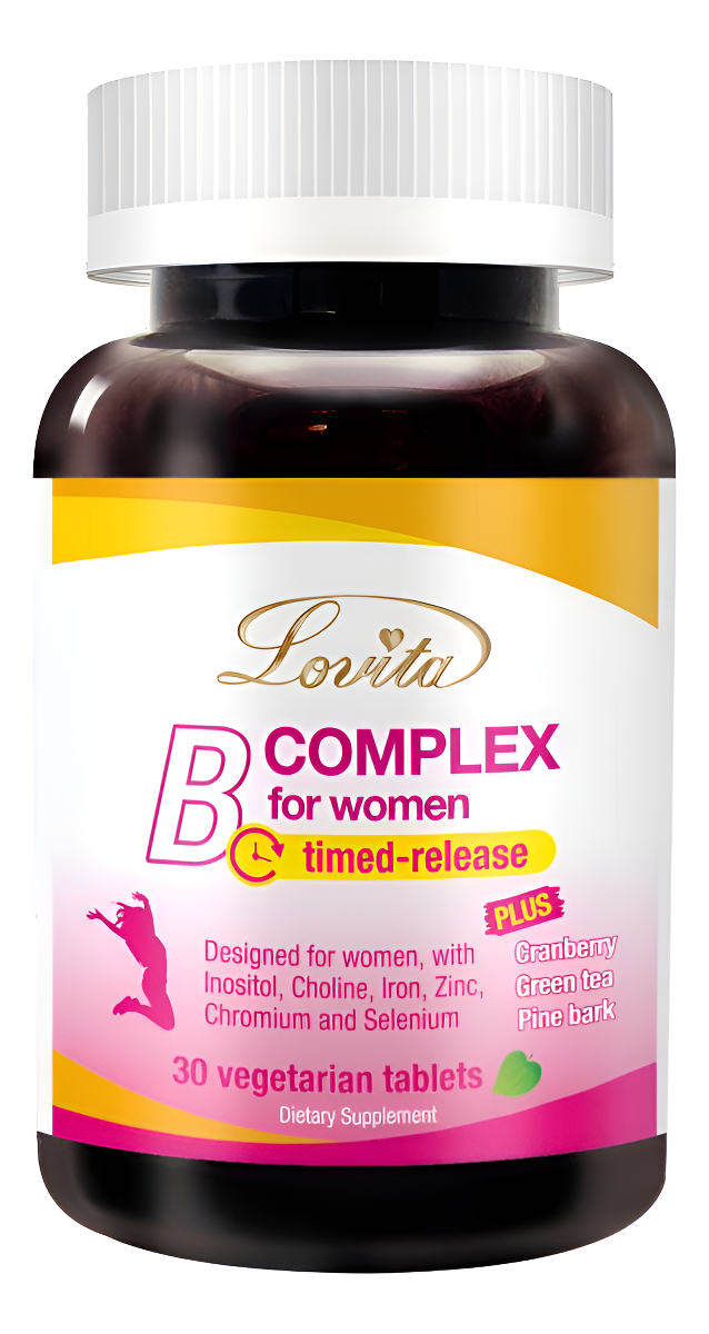 Lovita Suplemento Del Complejo B Para Mujeres, 30 Tabletas Veganas, Liberación Prolongada De Alta Potencia