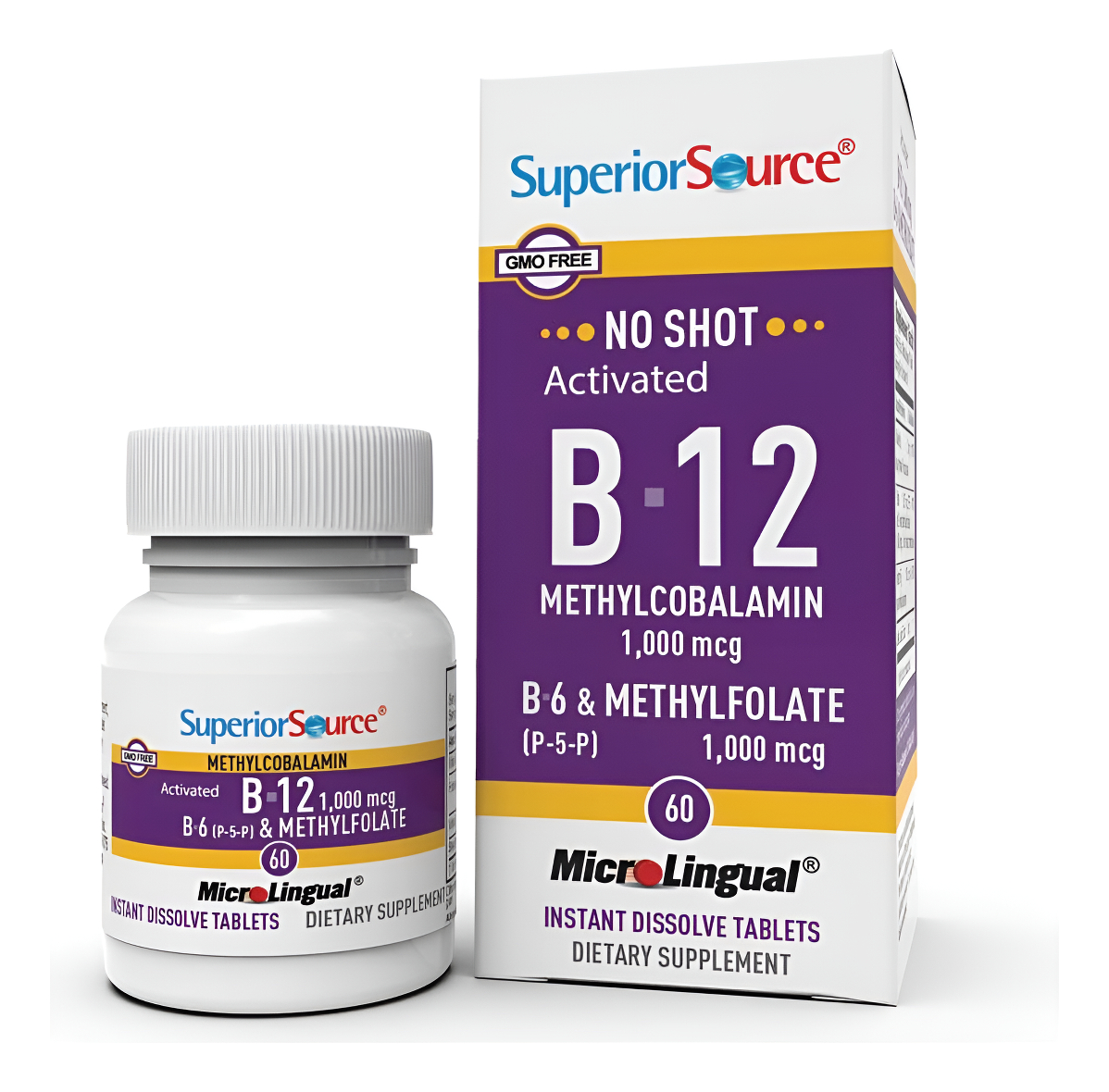 Superior Source No Shot Vitamina B12 Cianocobalamina 1000 Mcg, B6, Ácido Fólico, Vitamina D 1000 Ui