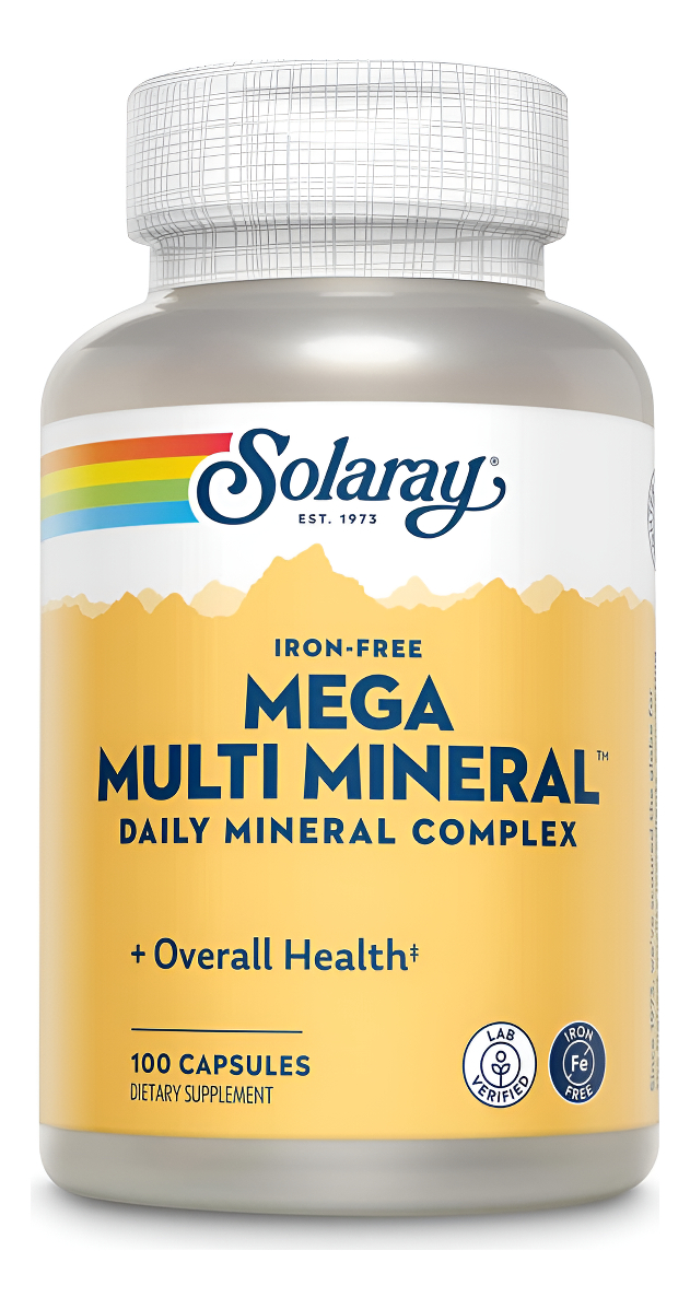 Solaray Mega Multi Mineral Sin Hierro, Cápsulas Vitaminas (076280045147) (100 Cápsulas, 25 Porciones)