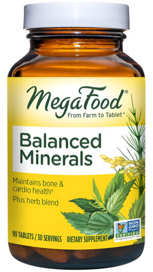 Megafood Balanced Minerals - Calcio, Glicinato De Magnesio Fermentado, Zinc, Selenio, Cromo Gtf, Molibdeno, Hoja De Ort