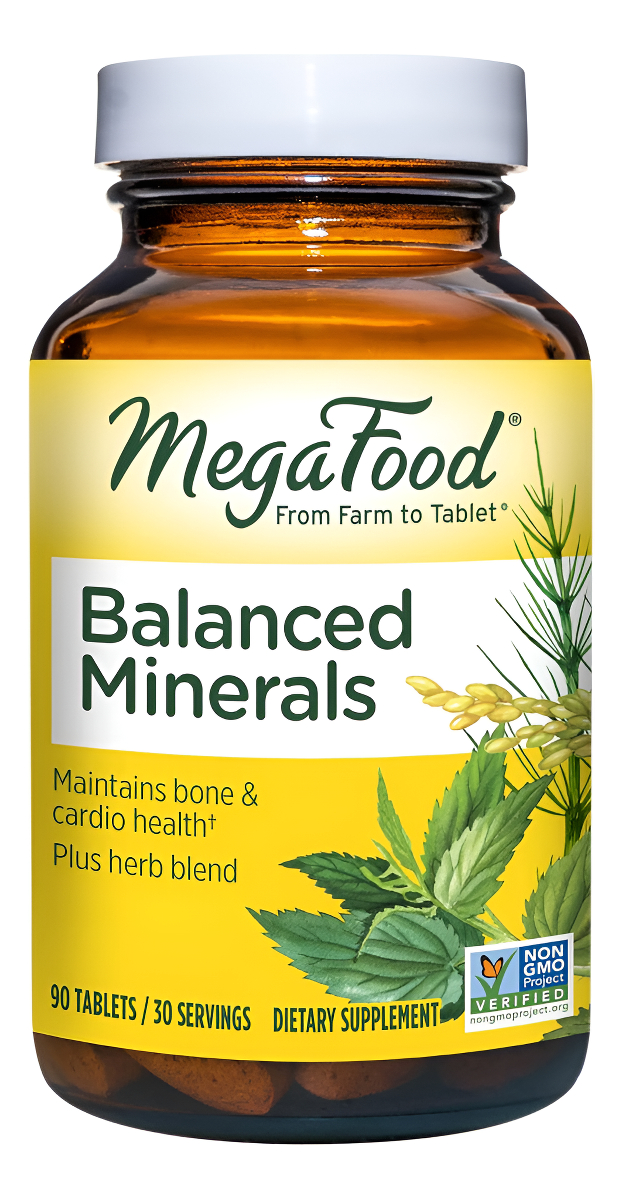 Megafood Balanced Minerals - Calcio, Glicinato De Magnesio Fermentado, Zinc, Selenio, Cromo Gtf, Molibdeno, Hoja De Ort