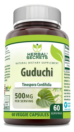 Herbal Secrets Guduchi (tinospora Cordifolia) Suplemento | 500 Mg Por Porción | 60 Cápsulas Vegetales | Sin Omg | Sin Gluten | Fabricado En Estados U