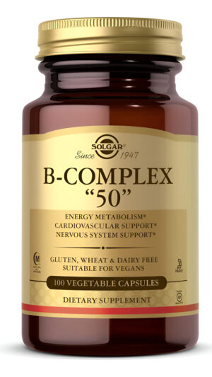Solgar B-complex  50 , 100 Cápsulas Vegetales, Metabolismo Energético, Apoyo Cardiovascular, Apoyo Del Sistema Nervioso