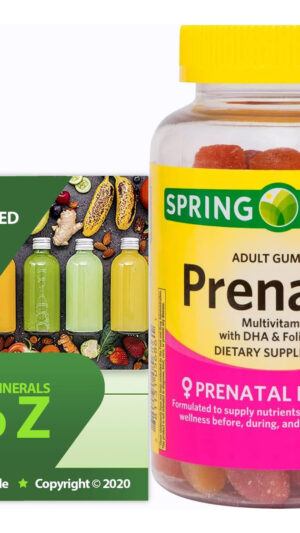 Spring Valley 90 Gomitas Multivitamínicas Prenatales + Guía De Vitaminas Y Minerales Exclusivos, De La A A La Z (inglés)