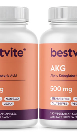 Bestvite Akg (ácido Alfa Cetoglutárico) 500 Mg (480 Cápsulas Vegetarianas) (240 X 2) - Sin Estearatos - Vegano - Sin Om