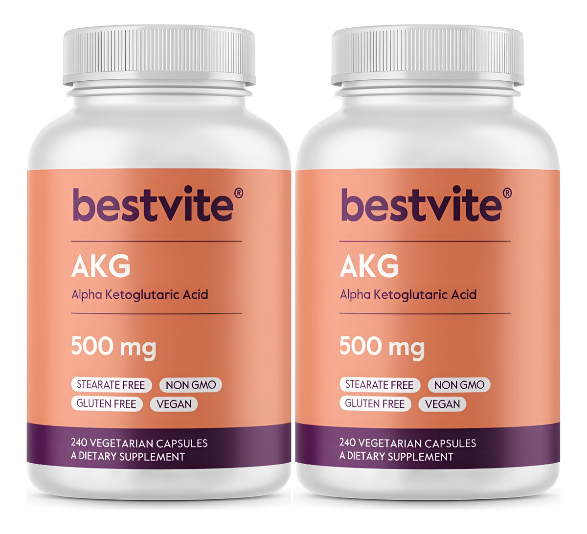 Bestvite Akg (ácido Alfa Cetoglutárico) 500 Mg (480 Cápsulas Vegetarianas) (240 X 2) - Sin Estearatos - Vegano - Sin Om